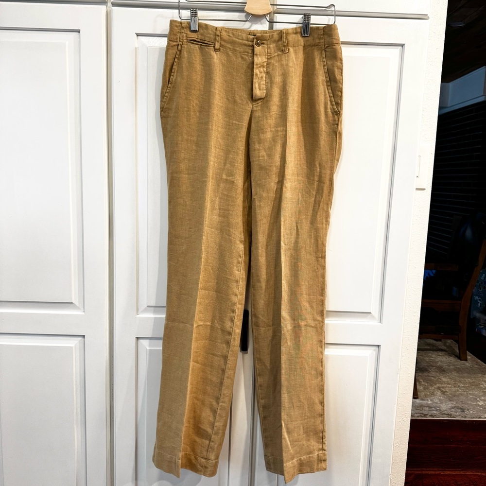 Ralph Lauren Women 100% Linen Khaki Pants.‎ Button Fly. Size 2